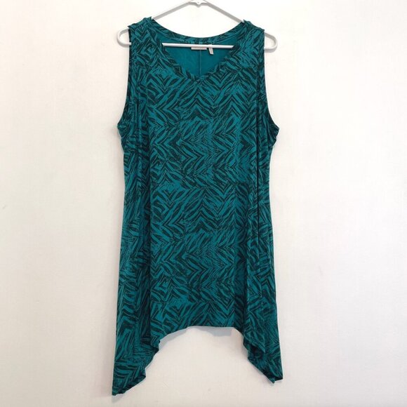LOGO BY LORI GOLDSTEIN Printed Tank Teal Green Blue Geometric Asymmetrical Tunic - Picture 2 of 16